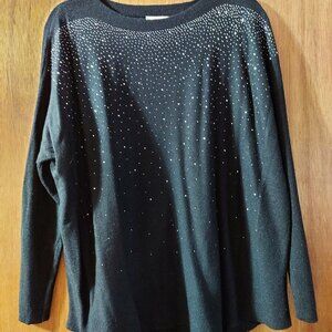 NWT Ediva Black and Crystal Embellished Long Sleeve Boat Neck Sweater One Size